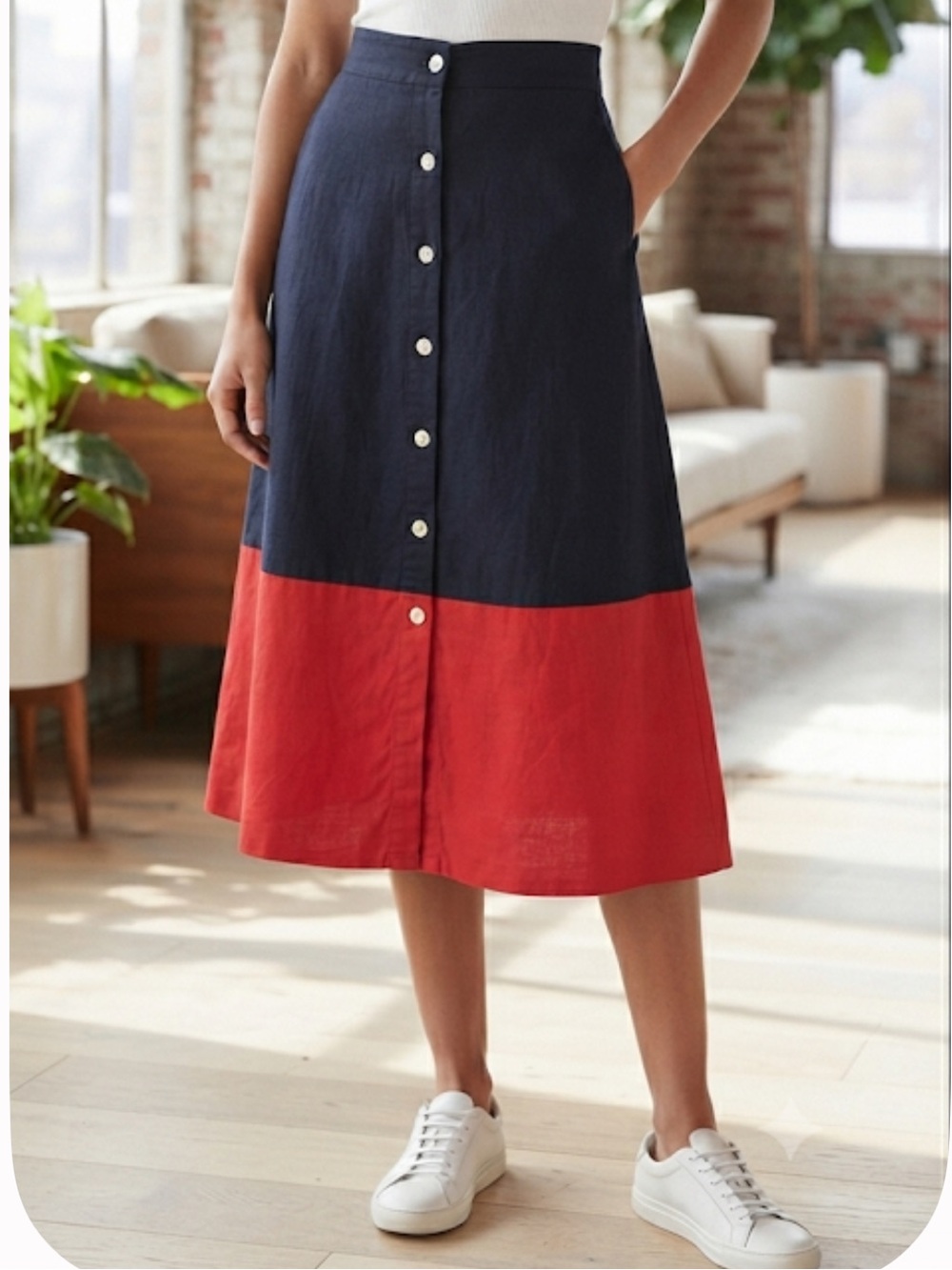 TUCKERNUCK | 1901 Linen Blend Colorblock Midi Skirt Size 14